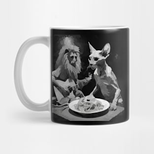 zombie sphinx cat eating spaghetti with guitar Mug